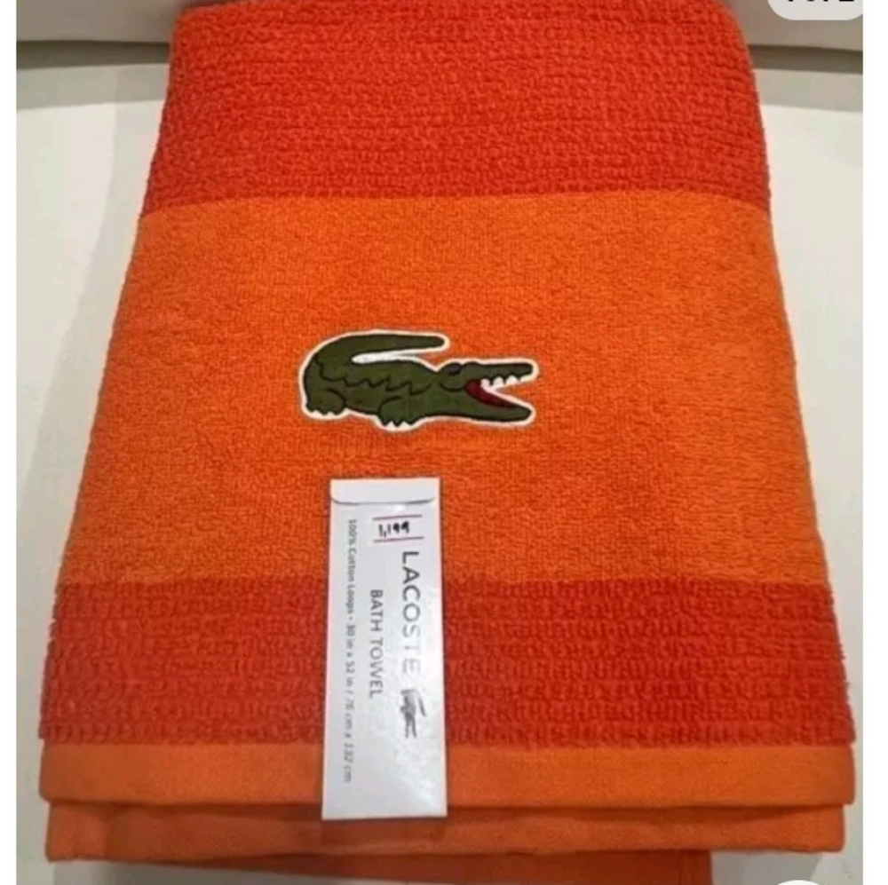 Lacoste Orange BIG CROCODILE LOGO 52" x 30"  BATH TOWEL 100% Cotton NEW